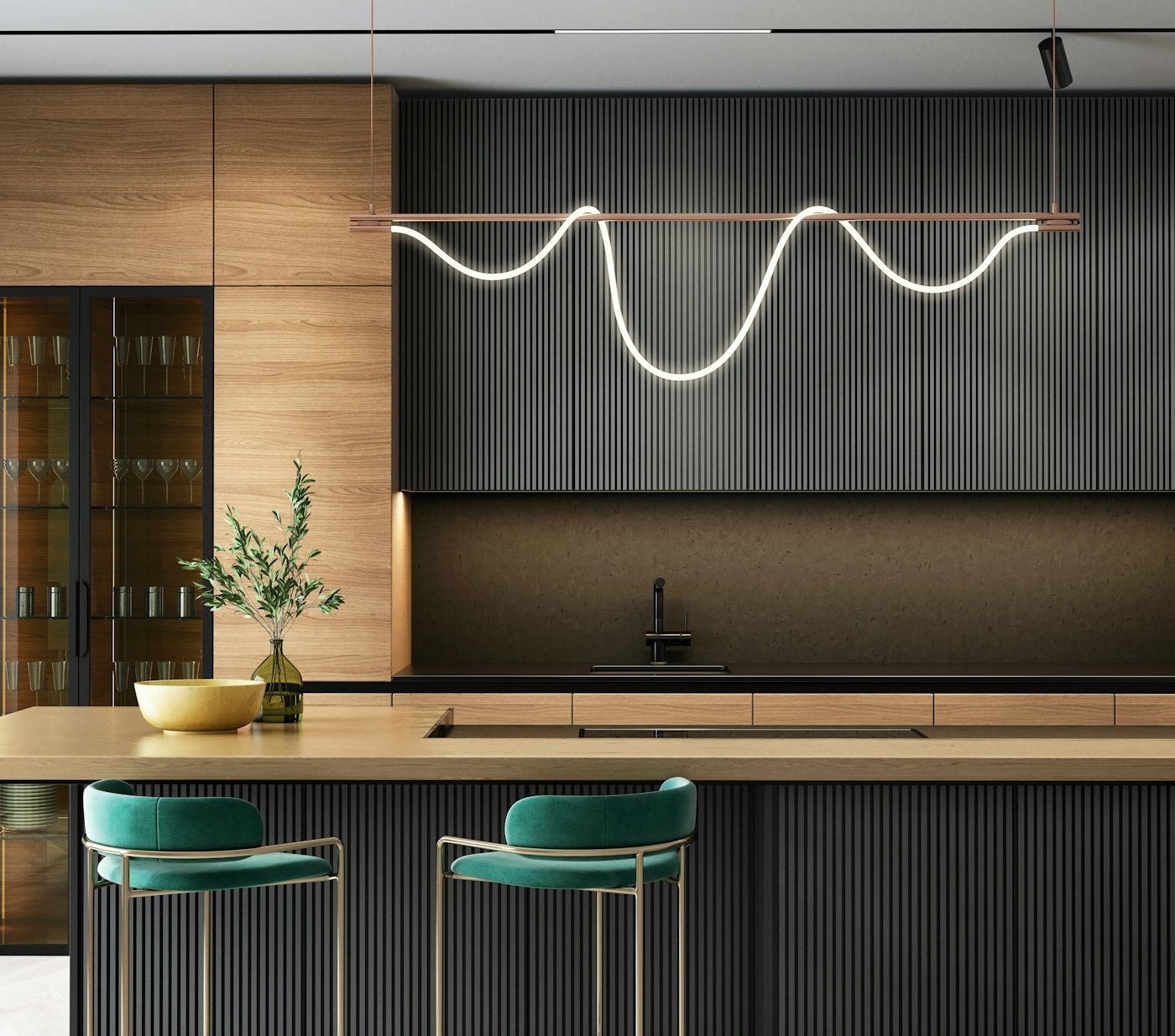 Lane Cove kitchen with a raised breakfast bar and stools.